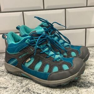 Merrell Kids 5.5 Moab FST Mid Waterproof Hiking Boots Shoes Teal Gray Select dry